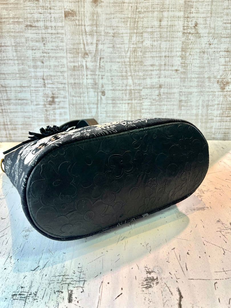 ロラライハリス♡ブラック英字デニム生地♡刺繍の楕円底バッグ♡長財布セット♡