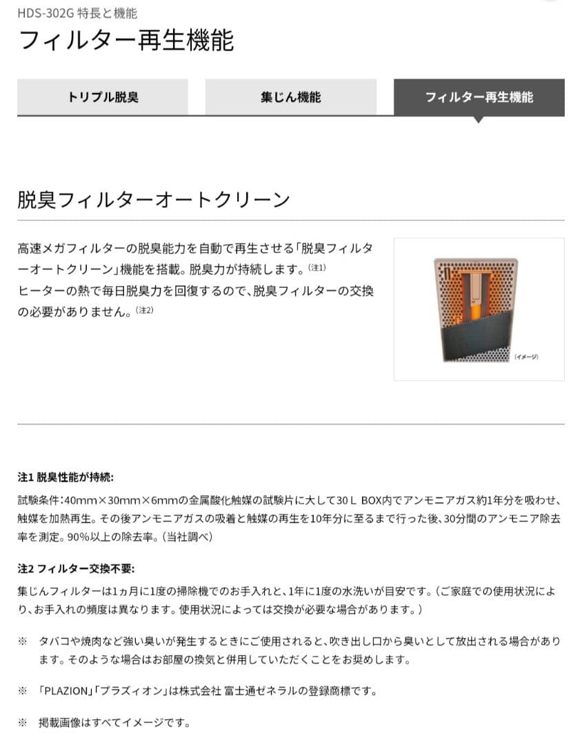 【フィルタ2枚付】富士通ゼネラル HDS-302G PLAZION オゾン脱臭機