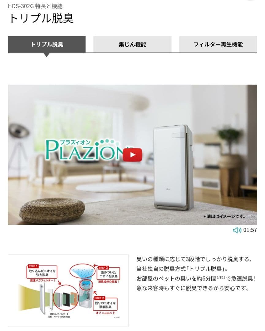 【フィルタ2枚付】富士通ゼネラル HDS-302G PLAZION オゾン脱臭機