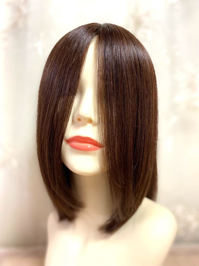 高級レミー人毛100% 【ブラウン M】フルウィッグ　リアルスキン医療用