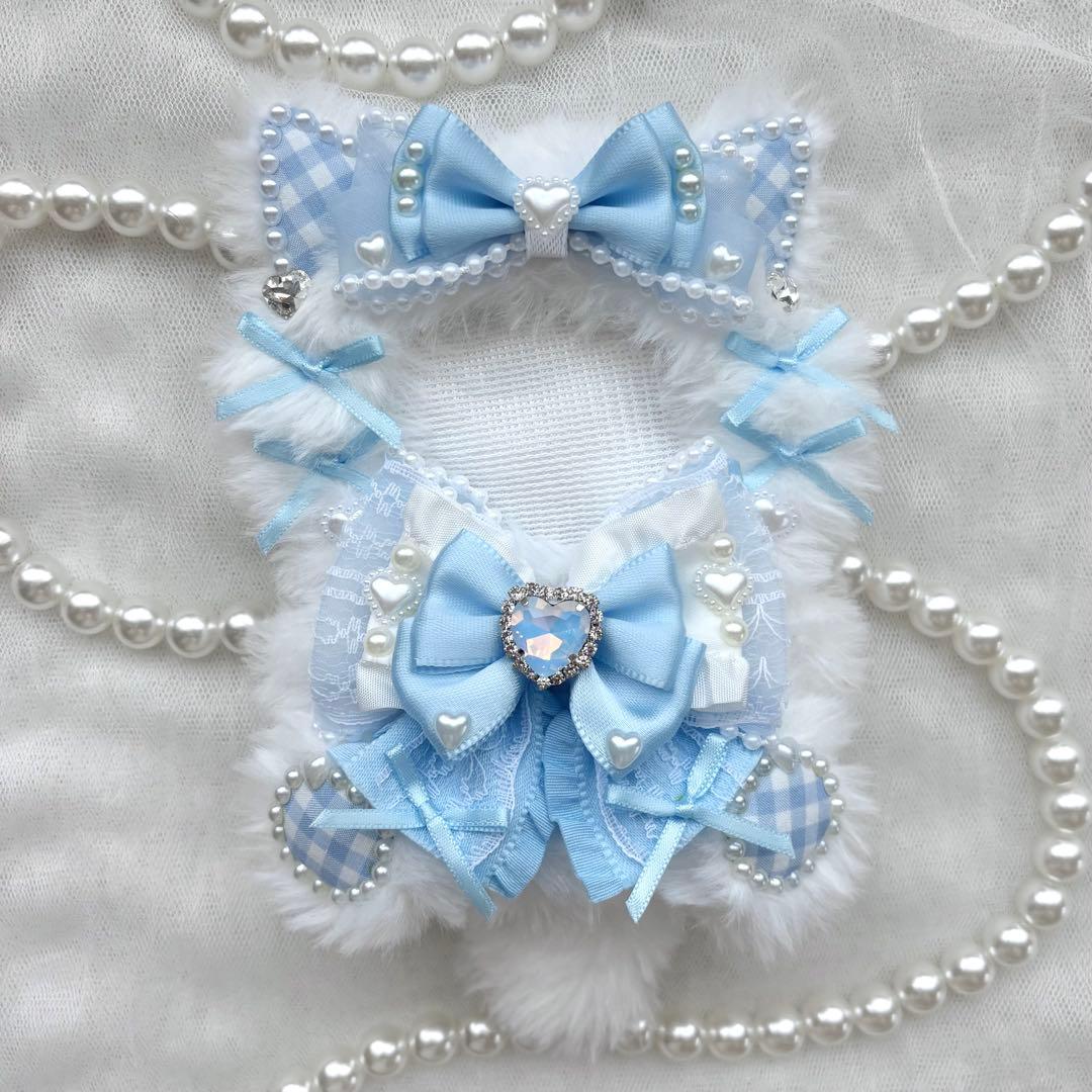 k　おすわりぬい服　２点　青　にじぱぺっと