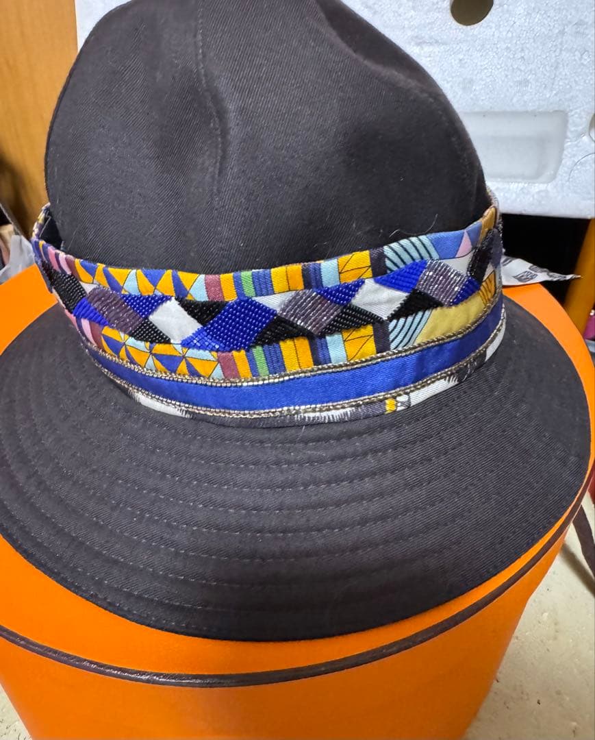 エルメス ハットOLGA オルガ ツイリー付き+ツイリー３種＋箱付き56黒