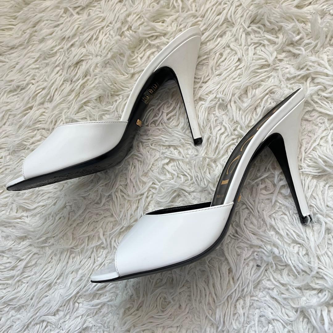 美品　グッチ ミュール サンダル オープントゥ白 ピンヒール 39 イタリア