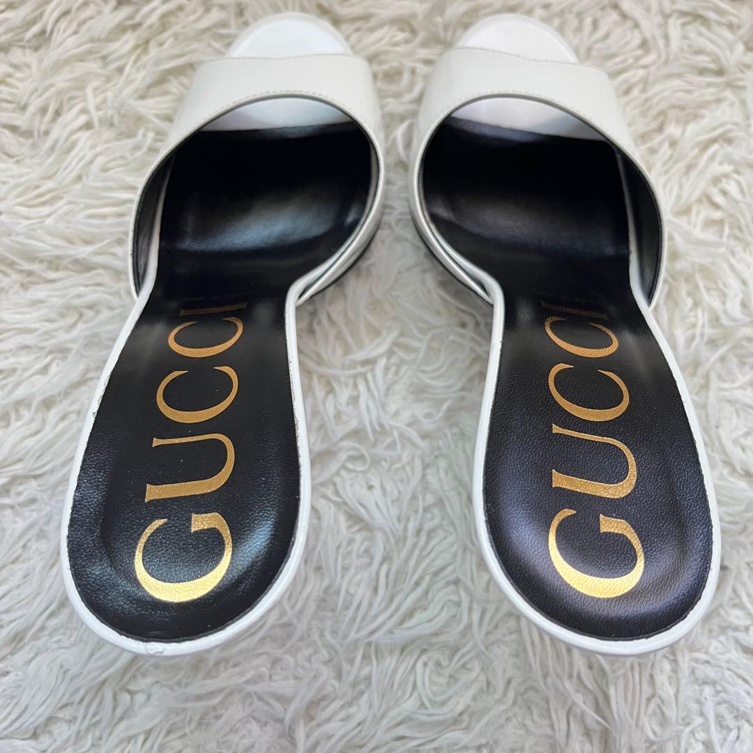 美品　グッチ ミュール サンダル オープントゥ白 ピンヒール 39 イタリア