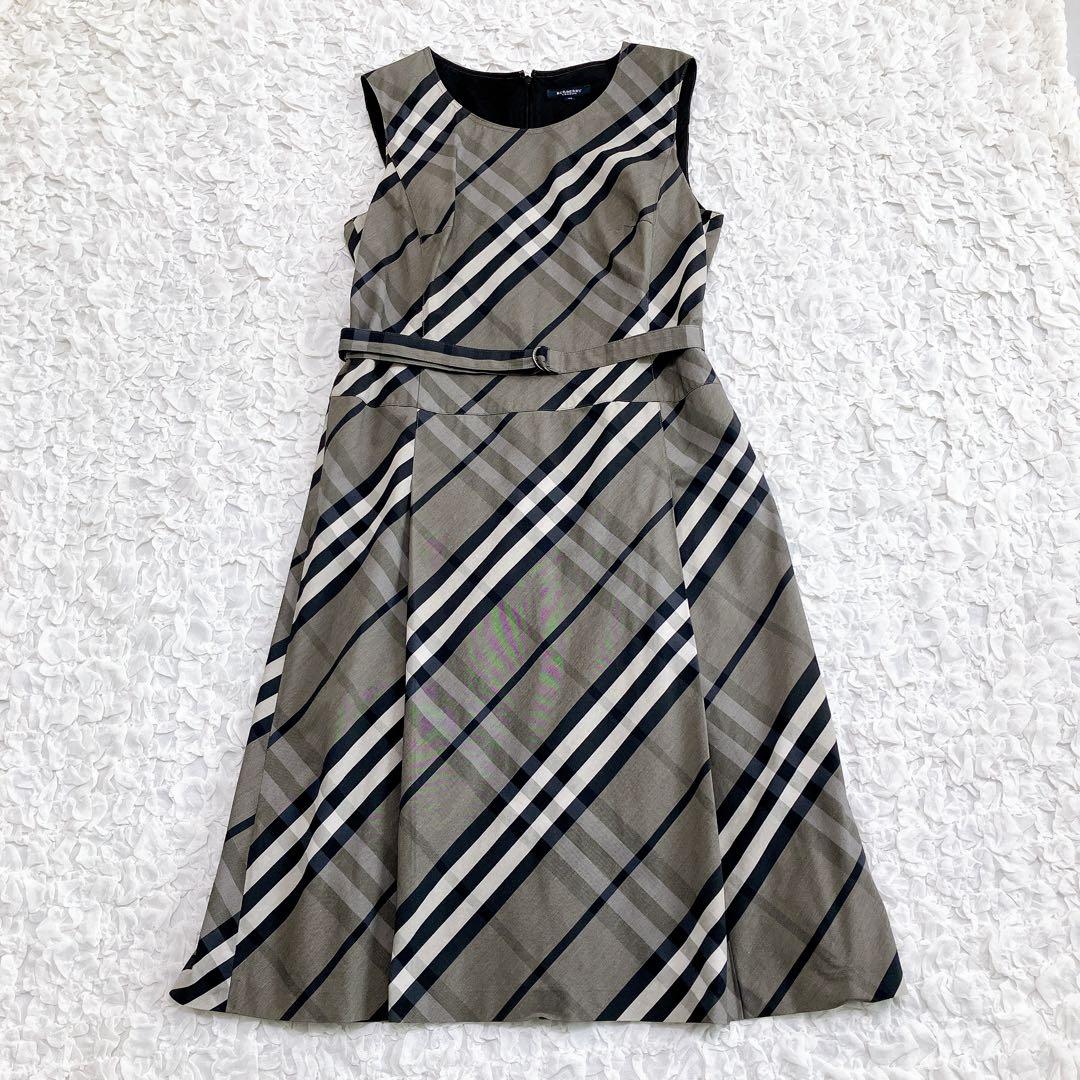 【美品】バーバリーロンドン　ノースリーブワンピース　メガチェック　ベルト　44