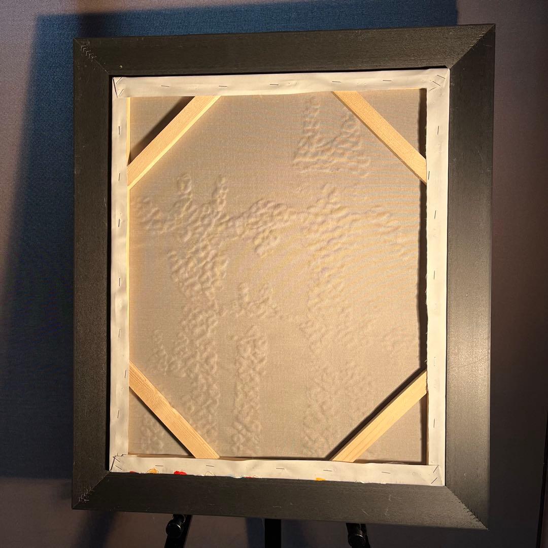 手書き油絵 キリンファミリー 額付 絵画 インテリア 油彩画