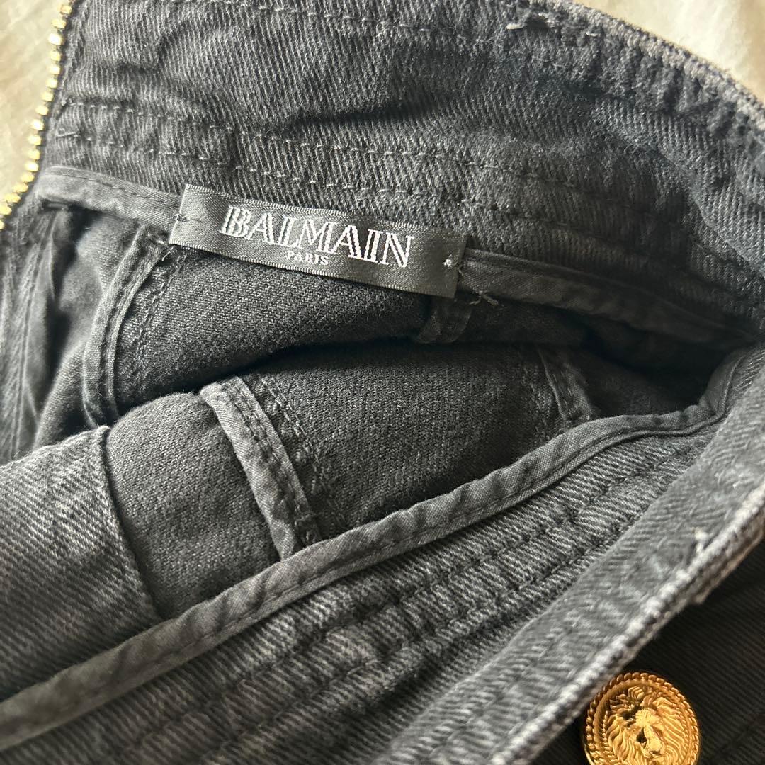 BALMAIN バルマン　ゴールドボタン　ウォッシュドダメージ　デニムスカート
