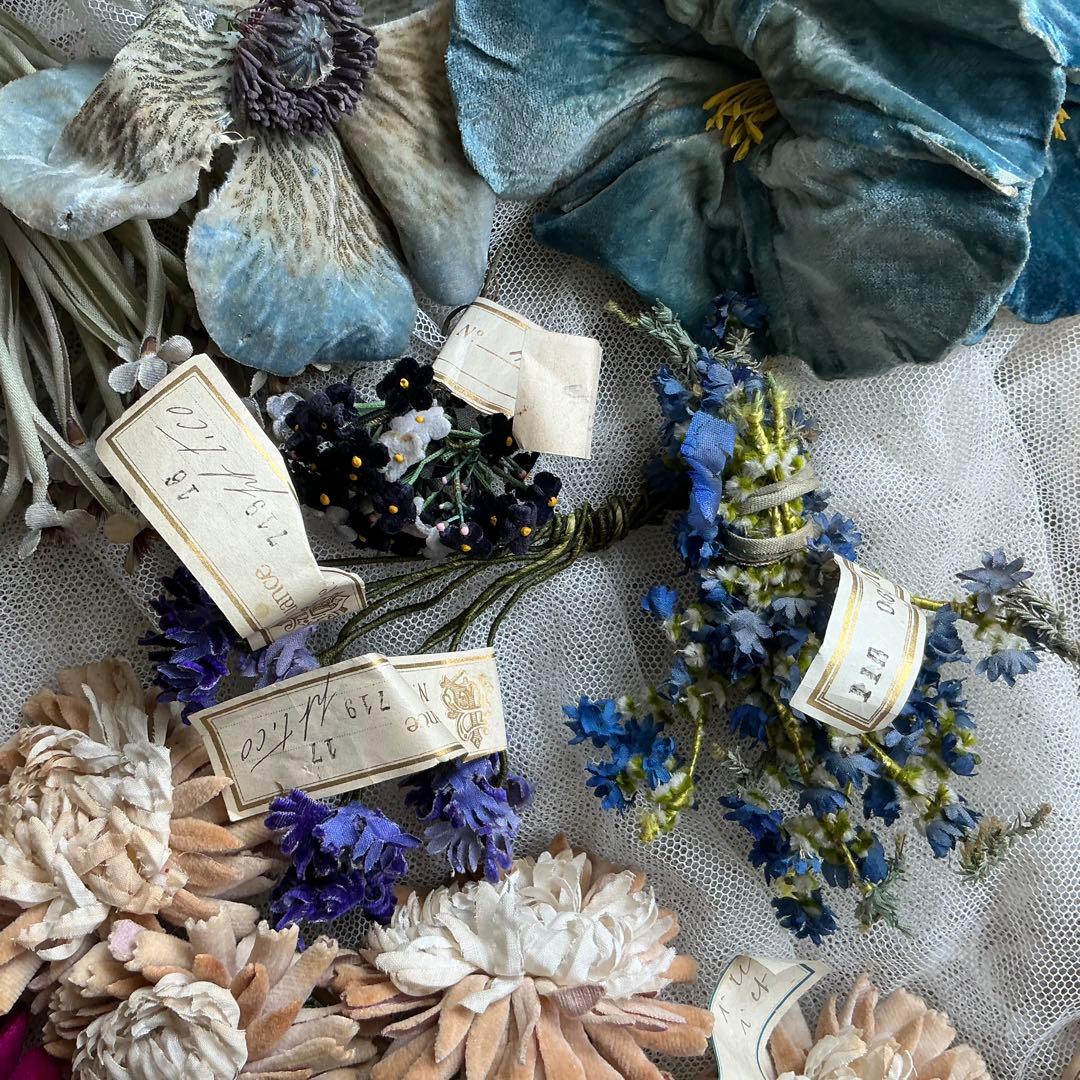 専用　フランスアンティーク　帽子飾り　枯れた布花　紙ラベル付　ブーケ　ブロカント