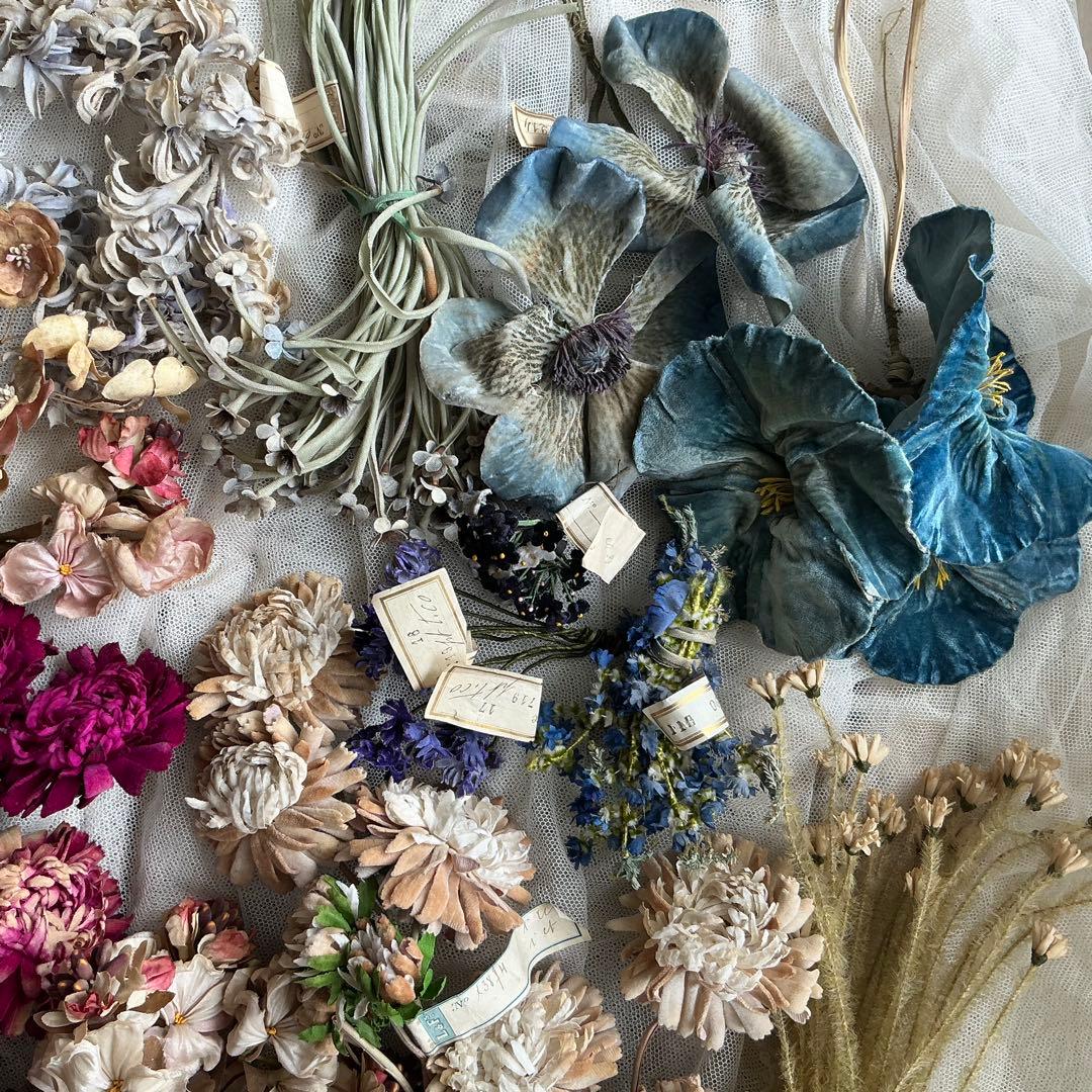 専用　フランスアンティーク　帽子飾り　枯れた布花　紙ラベル付　ブーケ　ブロカント