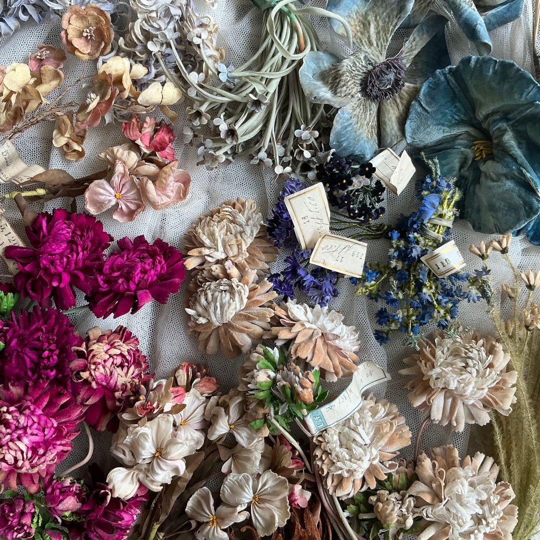 専用　フランスアンティーク　帽子飾り　枯れた布花　紙ラベル付　ブーケ　ブロカント