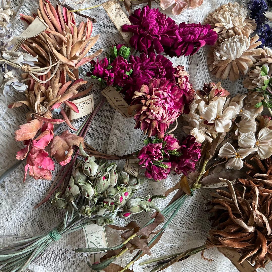 専用　フランスアンティーク　帽子飾り　枯れた布花　紙ラベル付　ブーケ　ブロカント