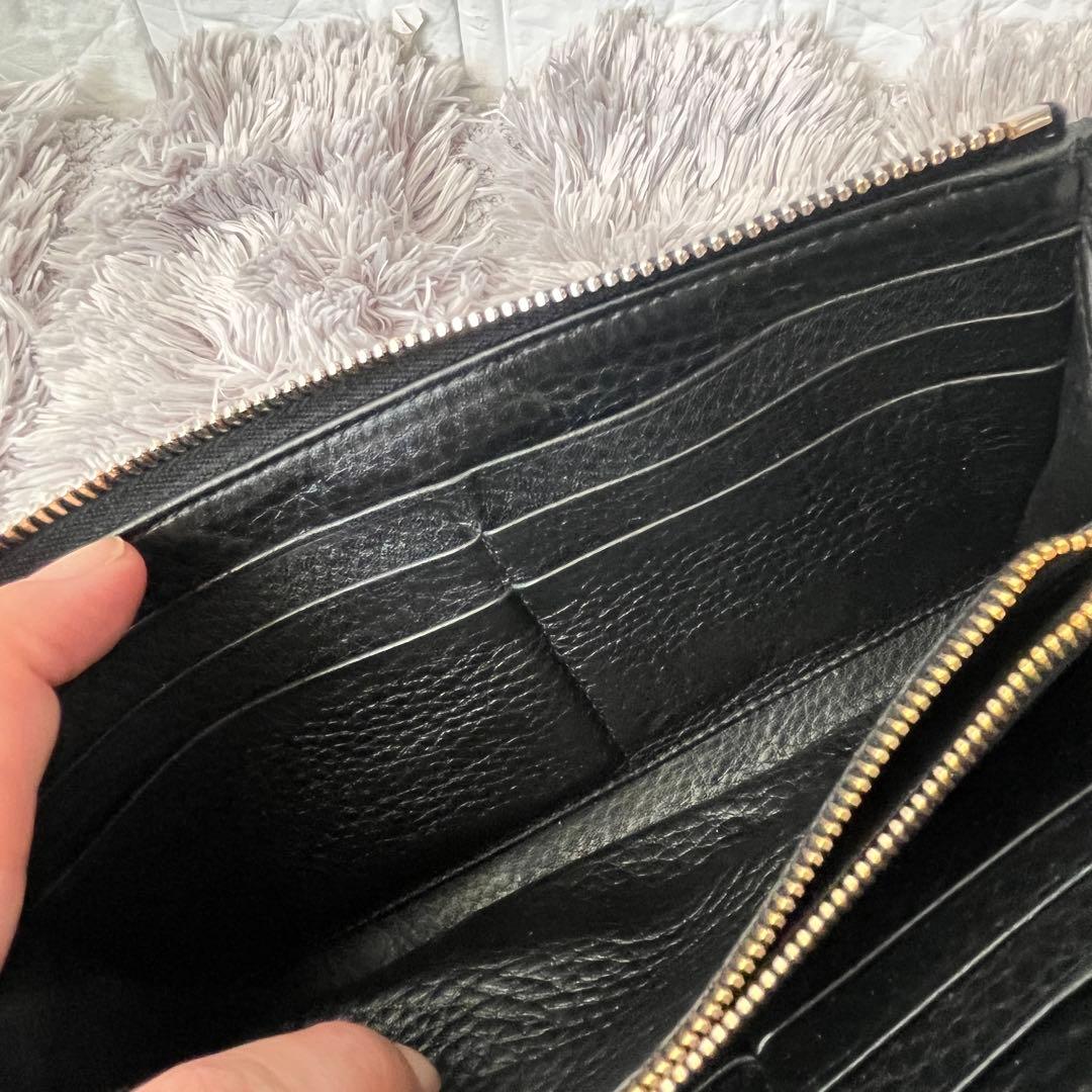 良品　プラダ　L字ファスナー　シボレザー　メタルロゴ　長財布　ブラック