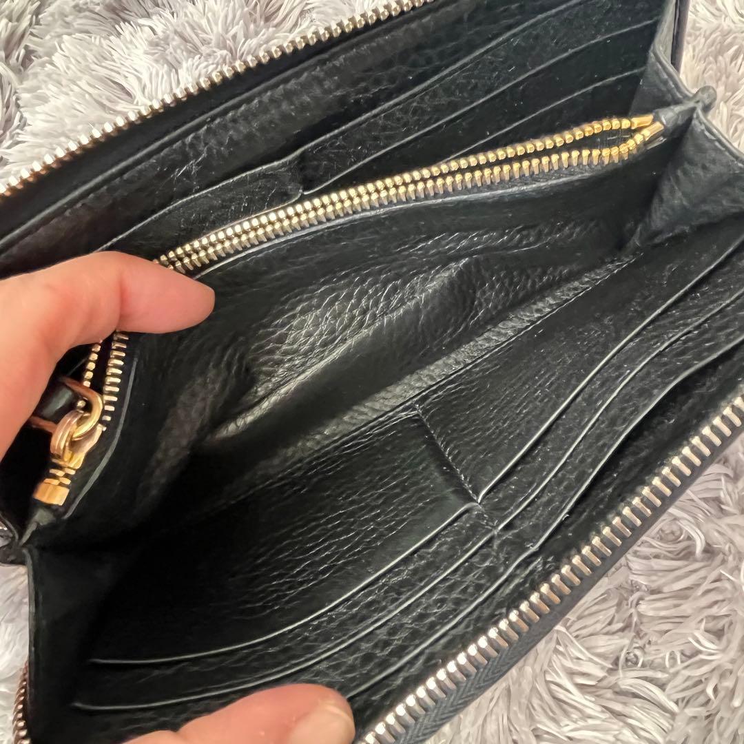 良品　プラダ　L字ファスナー　シボレザー　メタルロゴ　長財布　ブラック