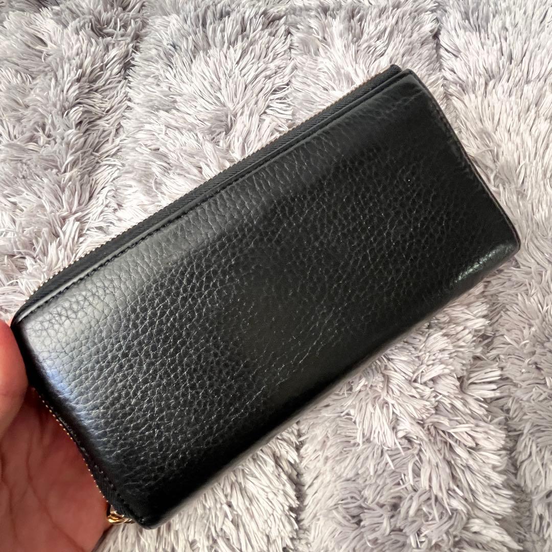 良品　プラダ　L字ファスナー　シボレザー　メタルロゴ　長財布　ブラック