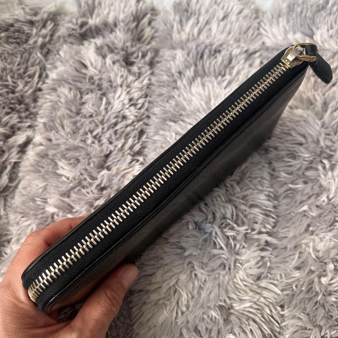 良品　プラダ　L字ファスナー　シボレザー　メタルロゴ　長財布　ブラック