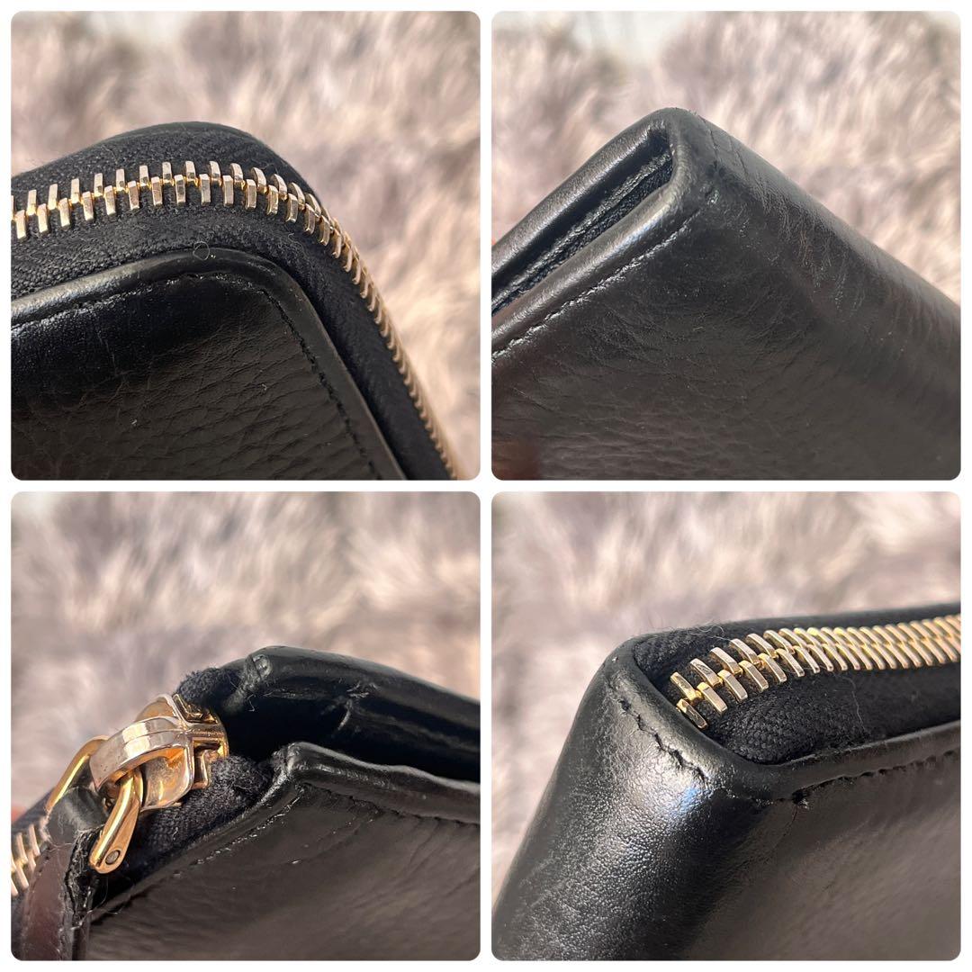 良品　プラダ　L字ファスナー　シボレザー　メタルロゴ　長財布　ブラック