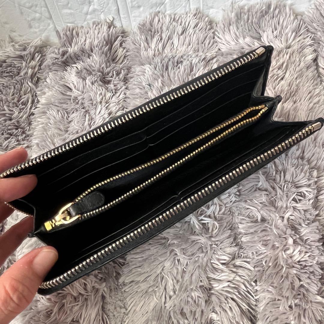良品　プラダ　L字ファスナー　シボレザー　メタルロゴ　長財布　ブラック