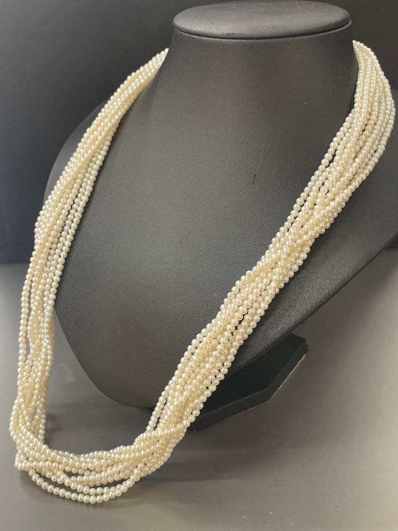 【Ｅ】淡水パール　10連ネックレス　ベビーパール　約3㍉玉　留め具シルバー