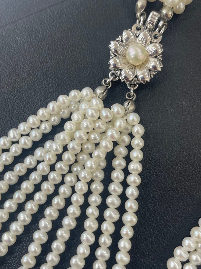 【Ｅ】淡水パール　10連ネックレス　ベビーパール　約3㍉玉　留め具シルバー
