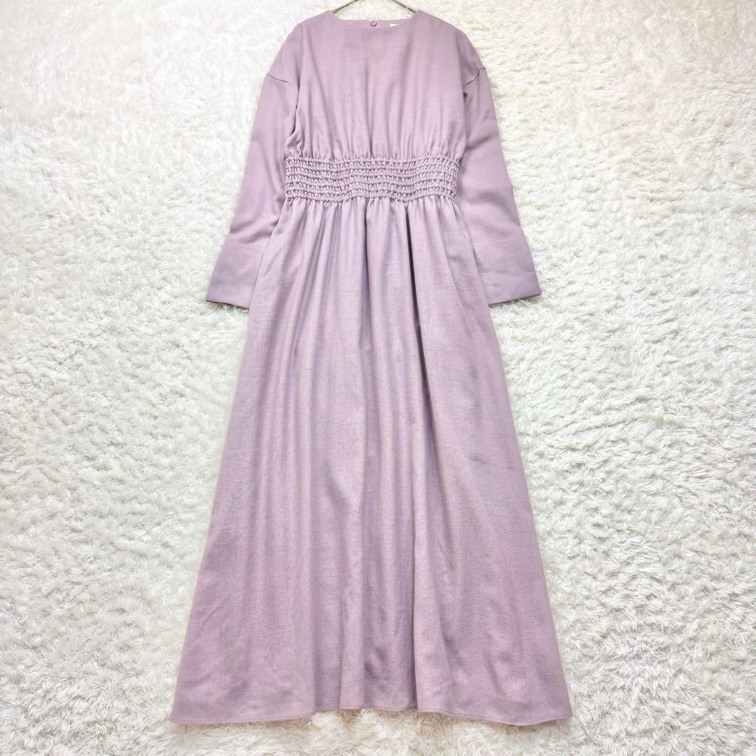 美品✨ エブール ウエストシェイプロングワンピース 長袖 ウール100% 36