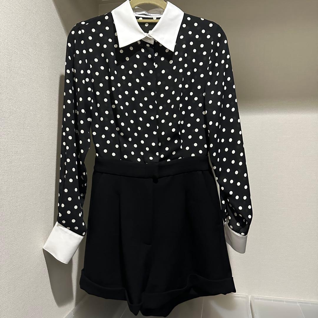 【ameri】シェリエshellerドットシャツオールインワン