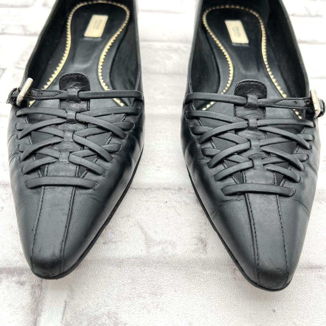 PRADA プラダ フラットシューズ パンプス ポインテッドトゥ 黒 23.5㎝