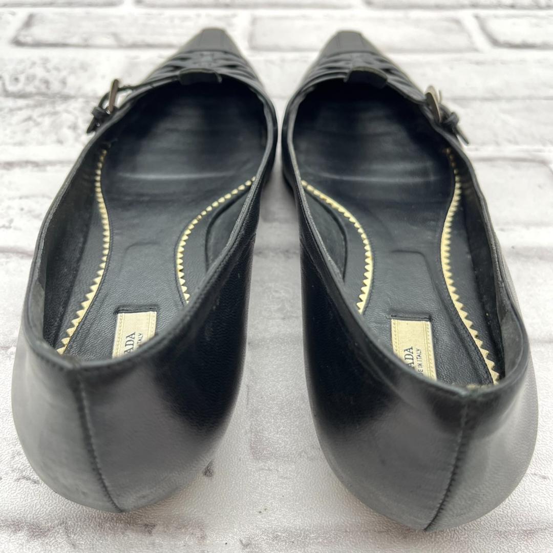 PRADA プラダ フラットシューズ パンプス ポインテッドトゥ 黒 23.5㎝
