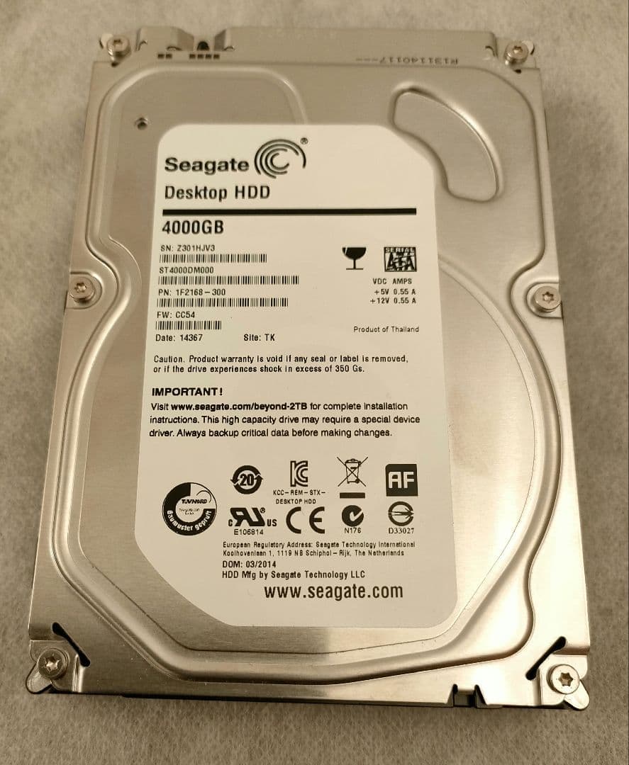 【稼働401時間】4TBハードディスクSeagate ST4000-DM000