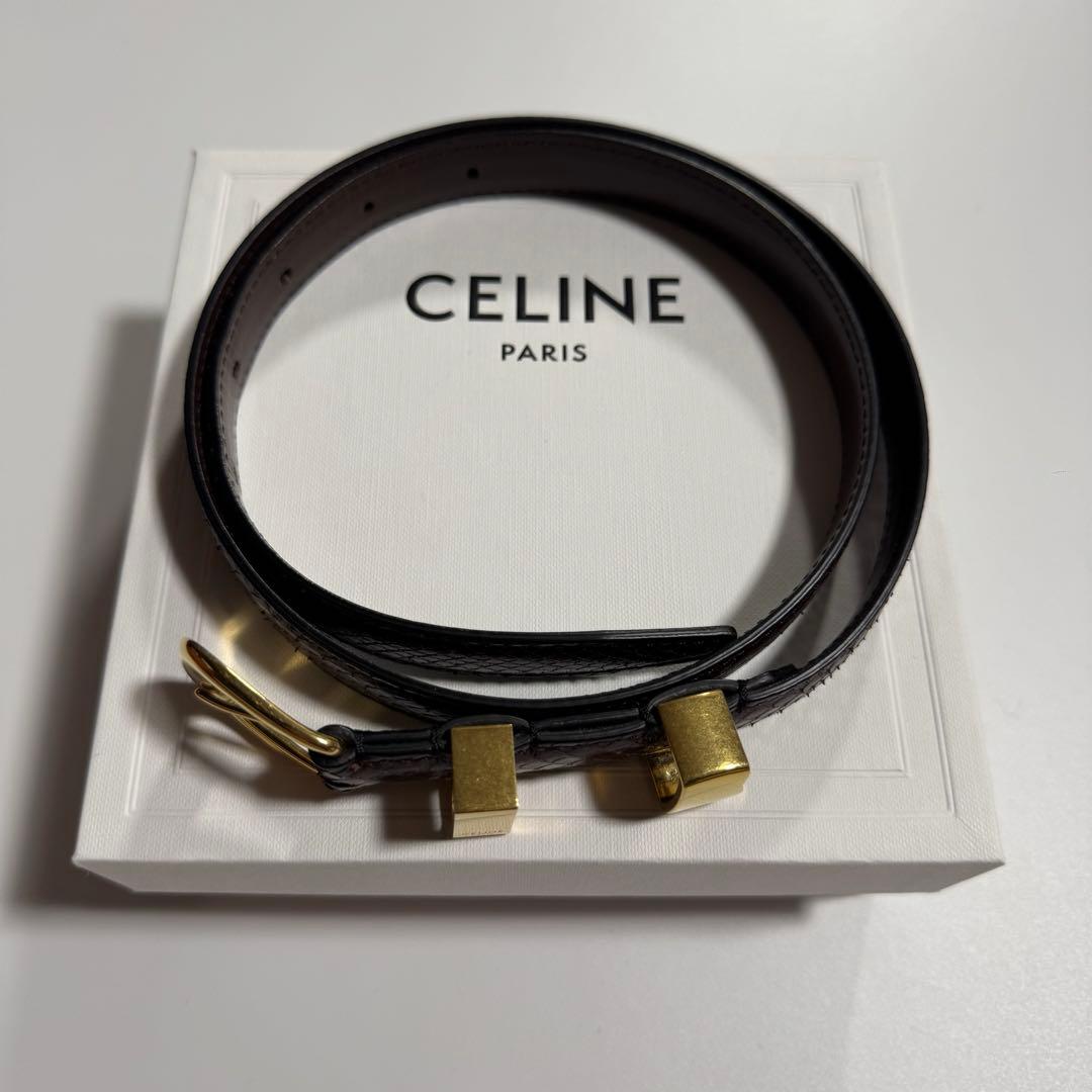 セリーヌ パイソンレザーベルト ブラウン 75