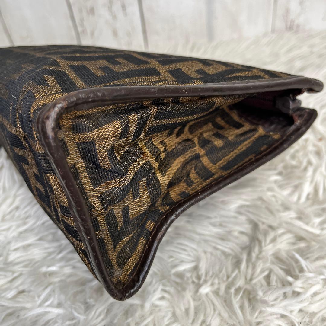 FENDI ズッカ　セカンドバッグ　クラッチバッグ　キャンバス　レザー　ブラウン