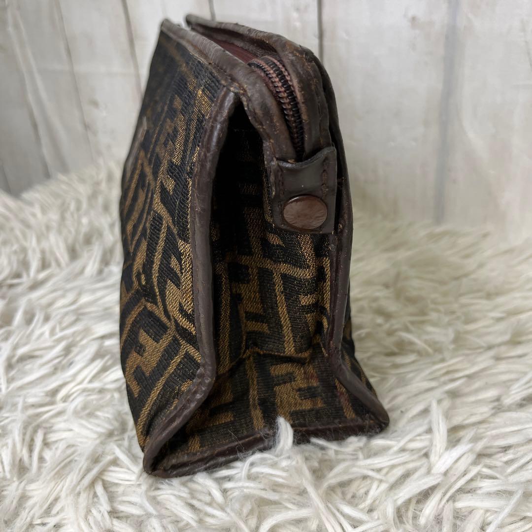 FENDI ズッカ　セカンドバッグ　クラッチバッグ　キャンバス　レザー　ブラウン