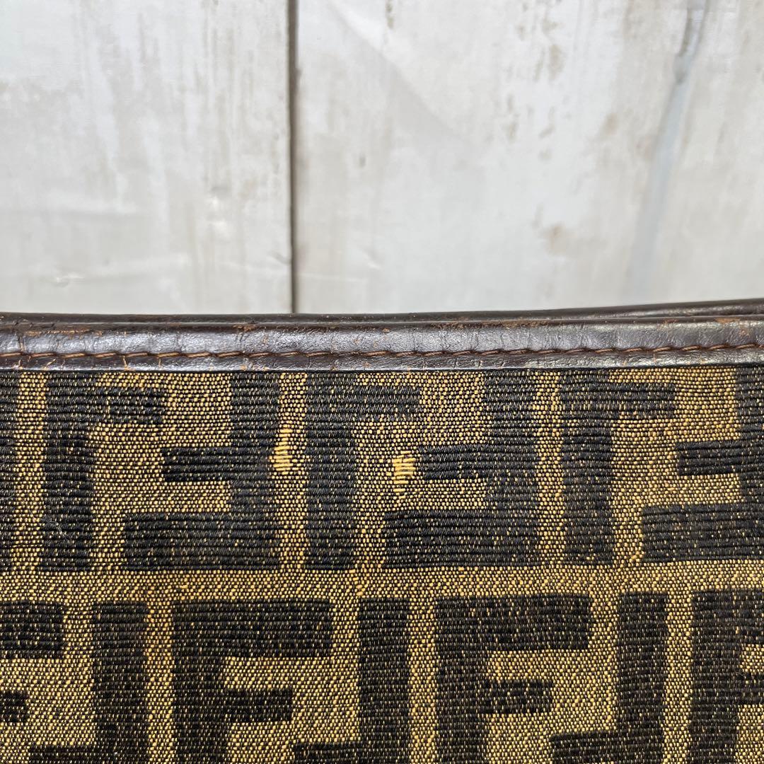 FENDI ズッカ　セカンドバッグ　クラッチバッグ　キャンバス　レザー　ブラウン