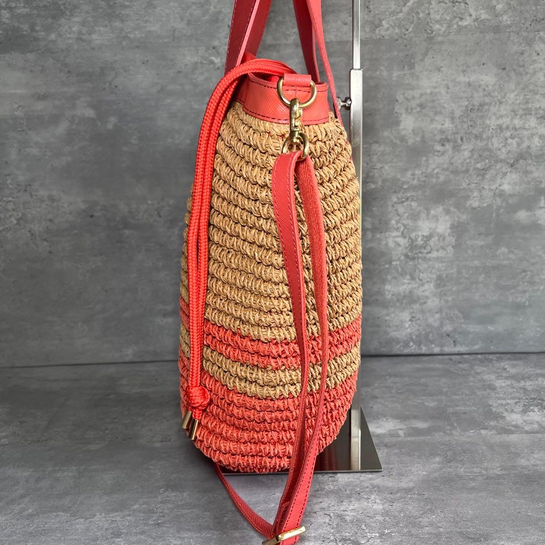 バーバリー カバン 2WAY トートバッグ ラフィア ベージュ オレンジ