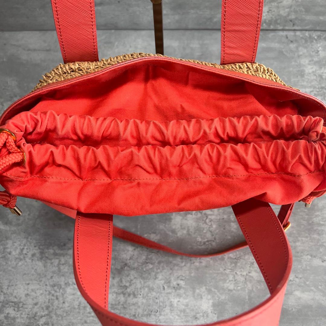 バーバリー カバン 2WAY トートバッグ ラフィア ベージュ オレンジ