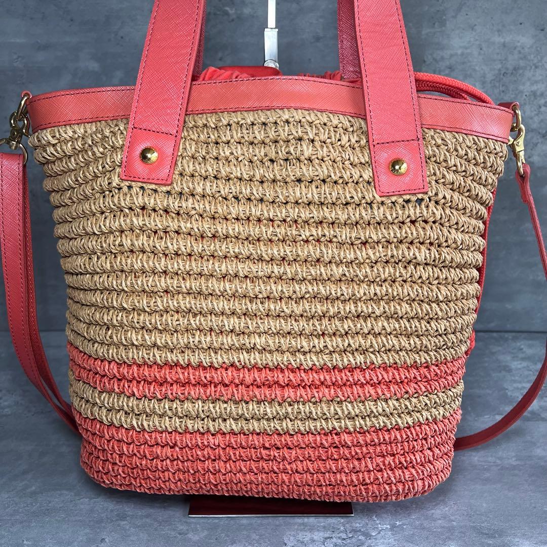 バーバリー カバン 2WAY トートバッグ ラフィア ベージュ オレンジ