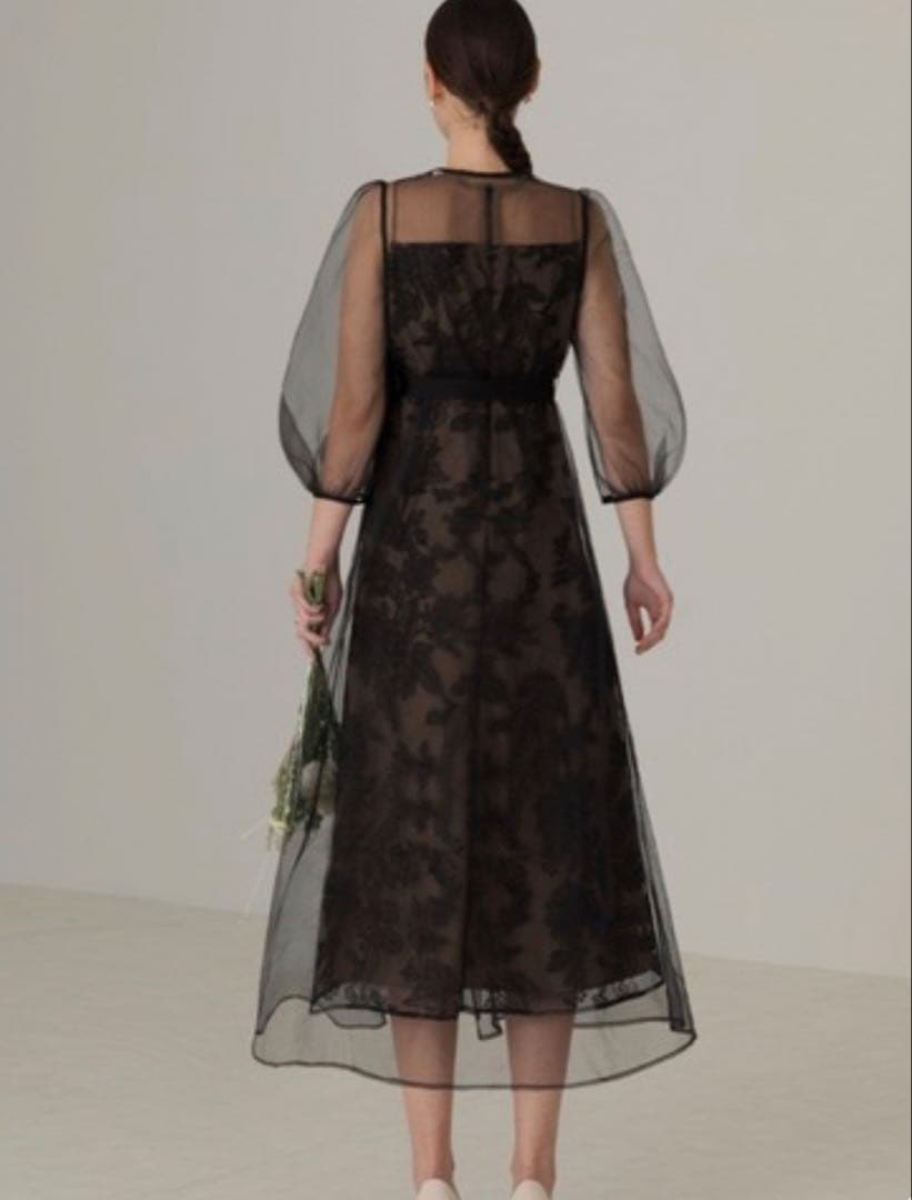 LEJAドレス Ｓ　チュールパイピングリーフベルトAラインドレスワンピース