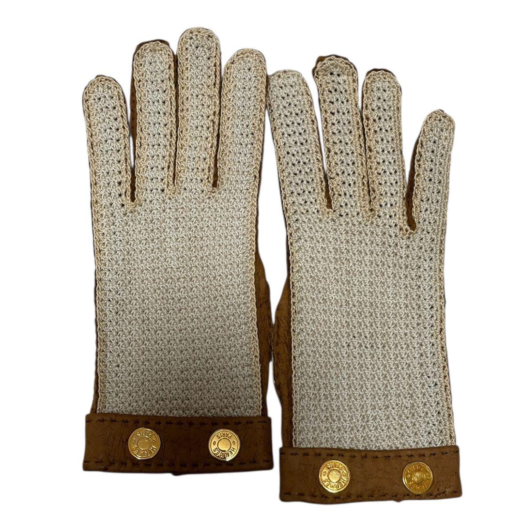 HERMES エルメス 手袋 グローブ レザー×ニット 箱あり 美品 サイズ7