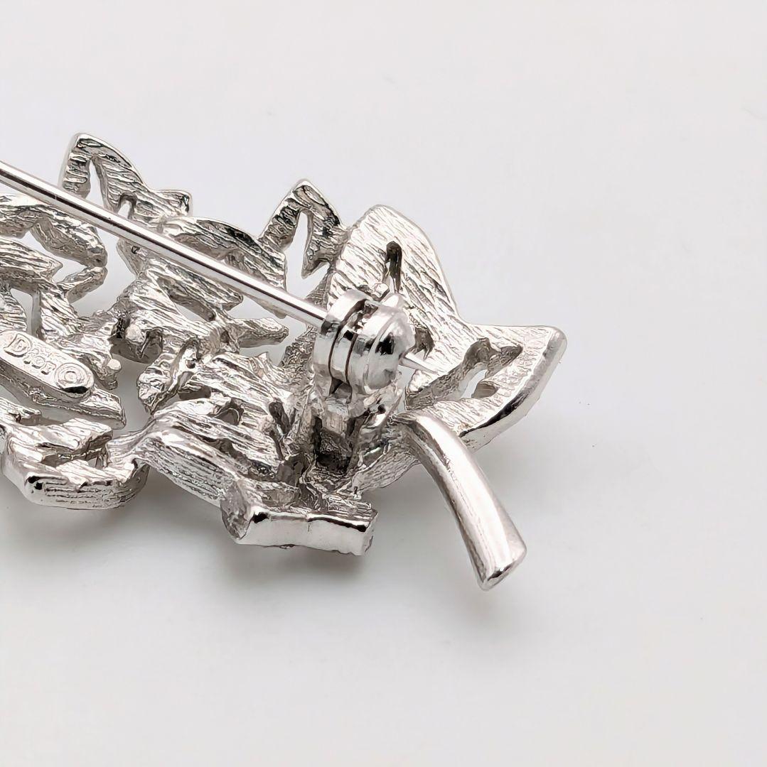 ディオール Dior ヴィンテージ リーフ ラインストーン シルバー ブローチ