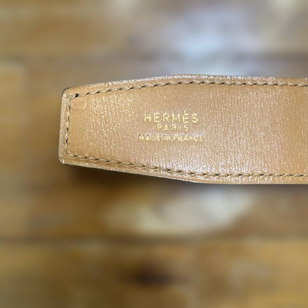 エルメス　HERMES 黒 レザーベルト 馬と人の金具付き　ヴィンテージ