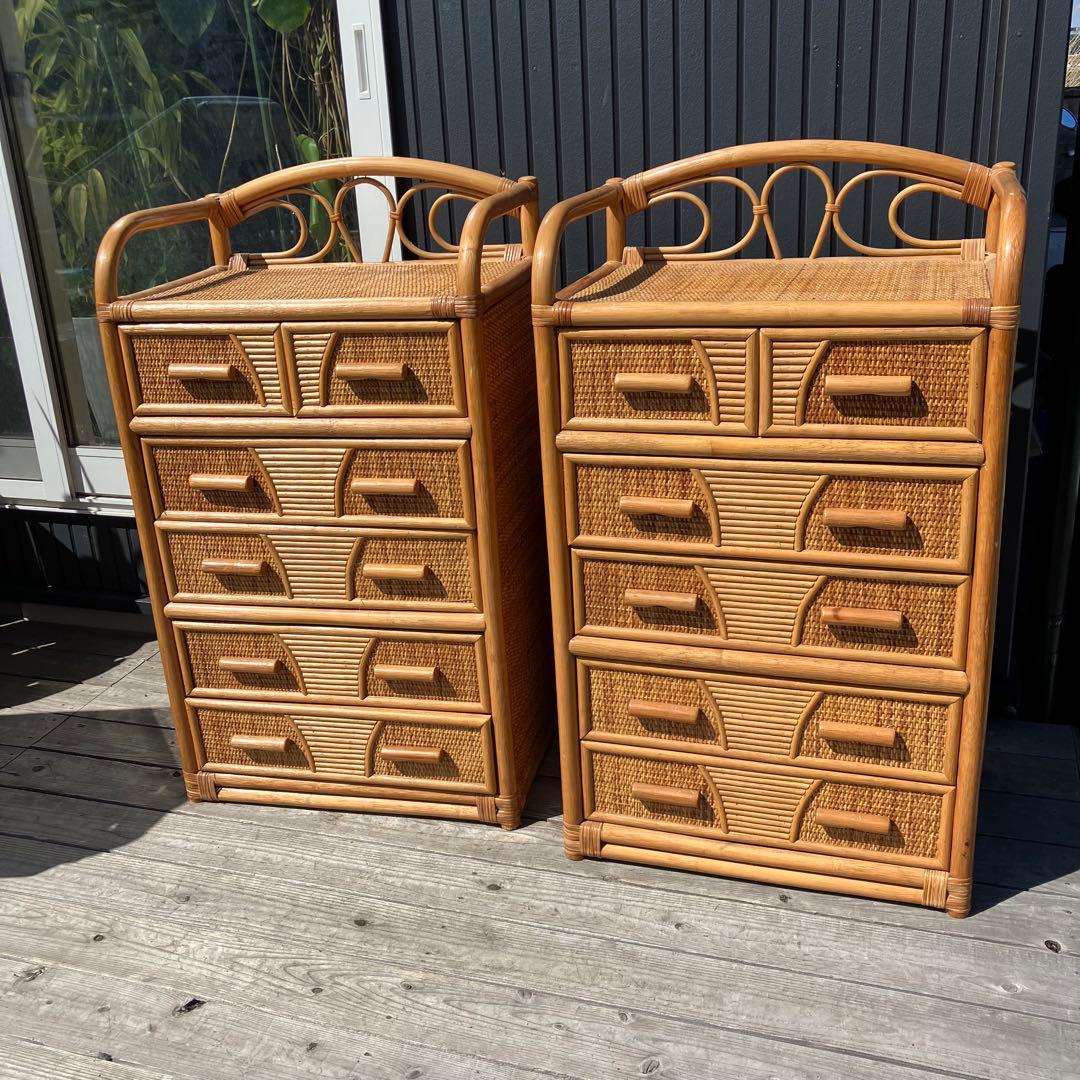 ② 昭和レトロ ラタンチェスト 5段6杯 引き出し箪笥 古家具 ビンテージ