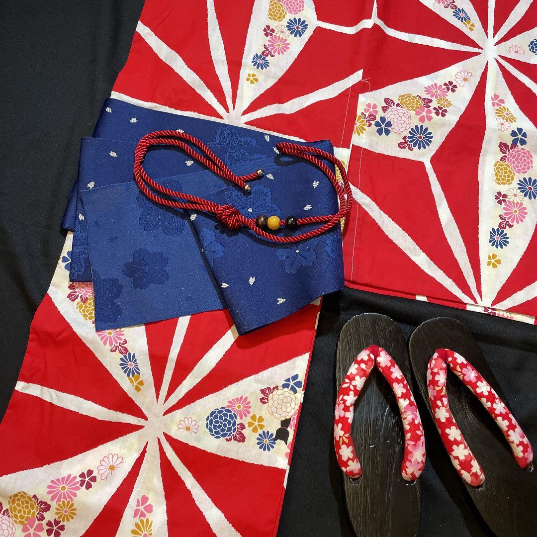 限定1☆浴衣 大正ロマン アンティーク 浴衣 麻の葉　猫 赤 白 黒猫