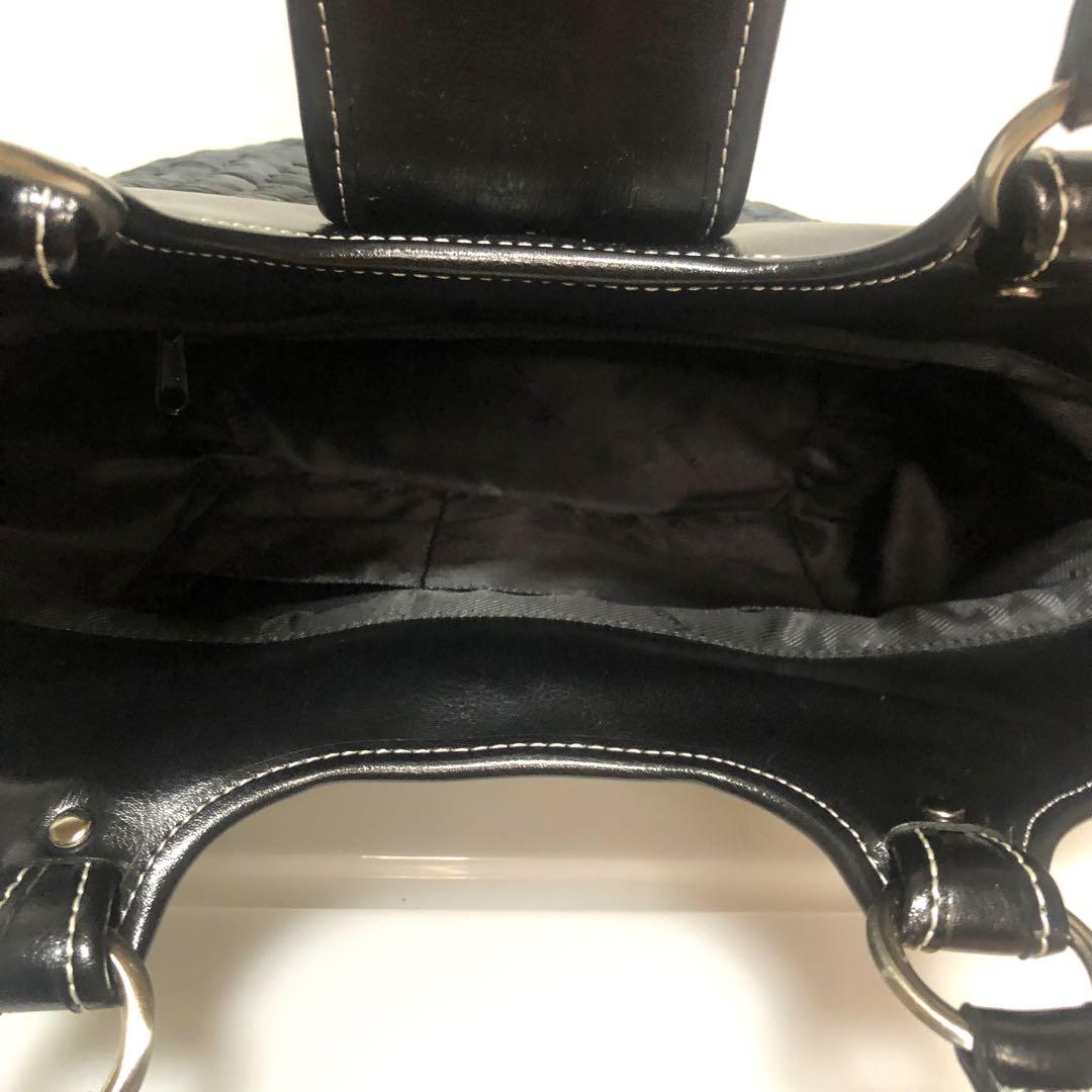 【未使用級　皇室御用達】濱野 ハンドバッグ 籠バッグ レザー×編み込み ブラック