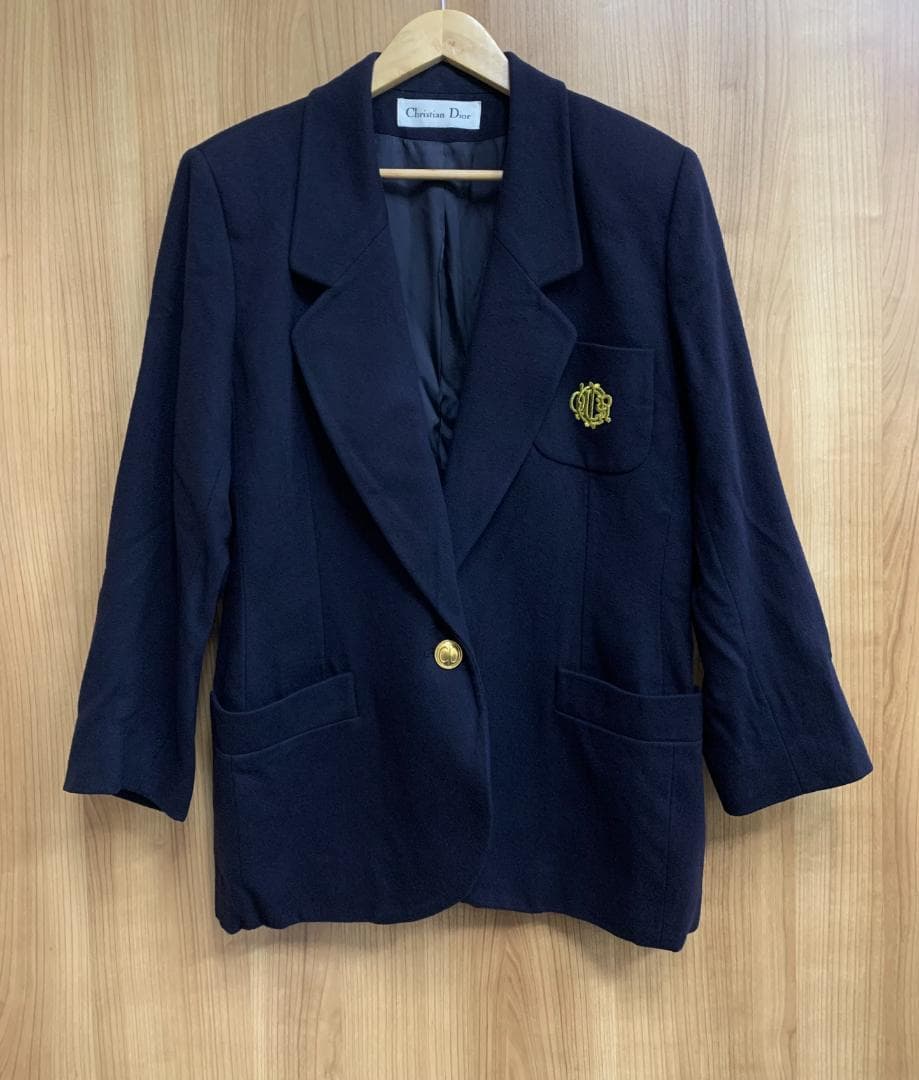 クリスチャンディオール 紺 ブレザー ジャケット 旧ロゴ ワッペン