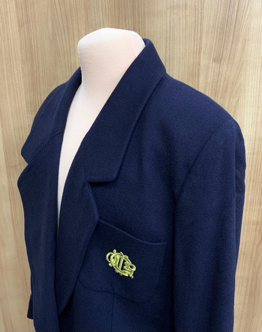 クリスチャンディオール 紺 ブレザー ジャケット 旧ロゴ ワッペン
