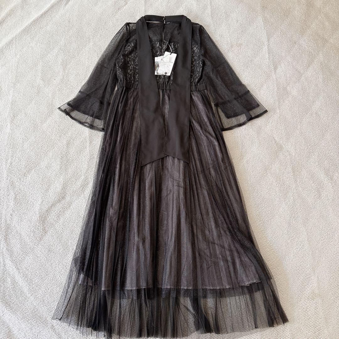 新品タグ付き✨ ルイルエブティック 黒 レースチュール ドレス L 結婚式