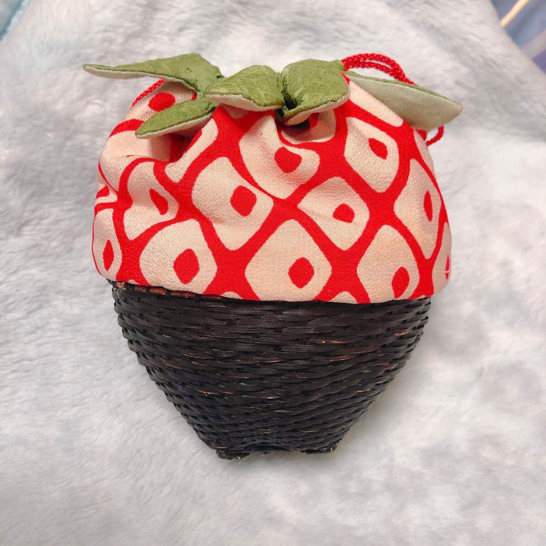 浴衣　巾着　お祭り　いちご　苺　カバン　かごバッグ　豆千代モダン　籠バッグ