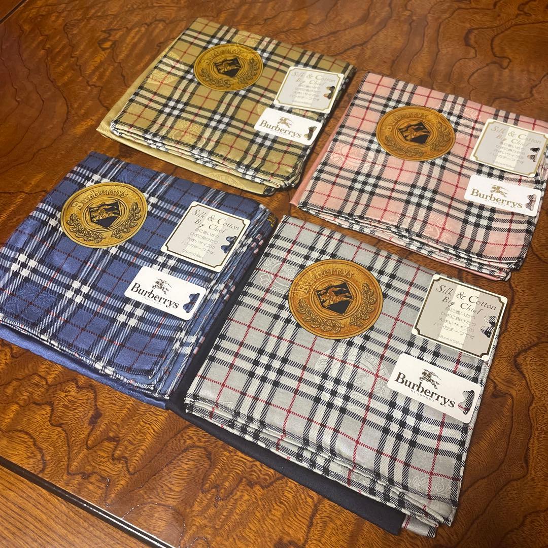 H*a様 Burberrys シルク&コットン チェック柄ハンカチーフ4枚セット