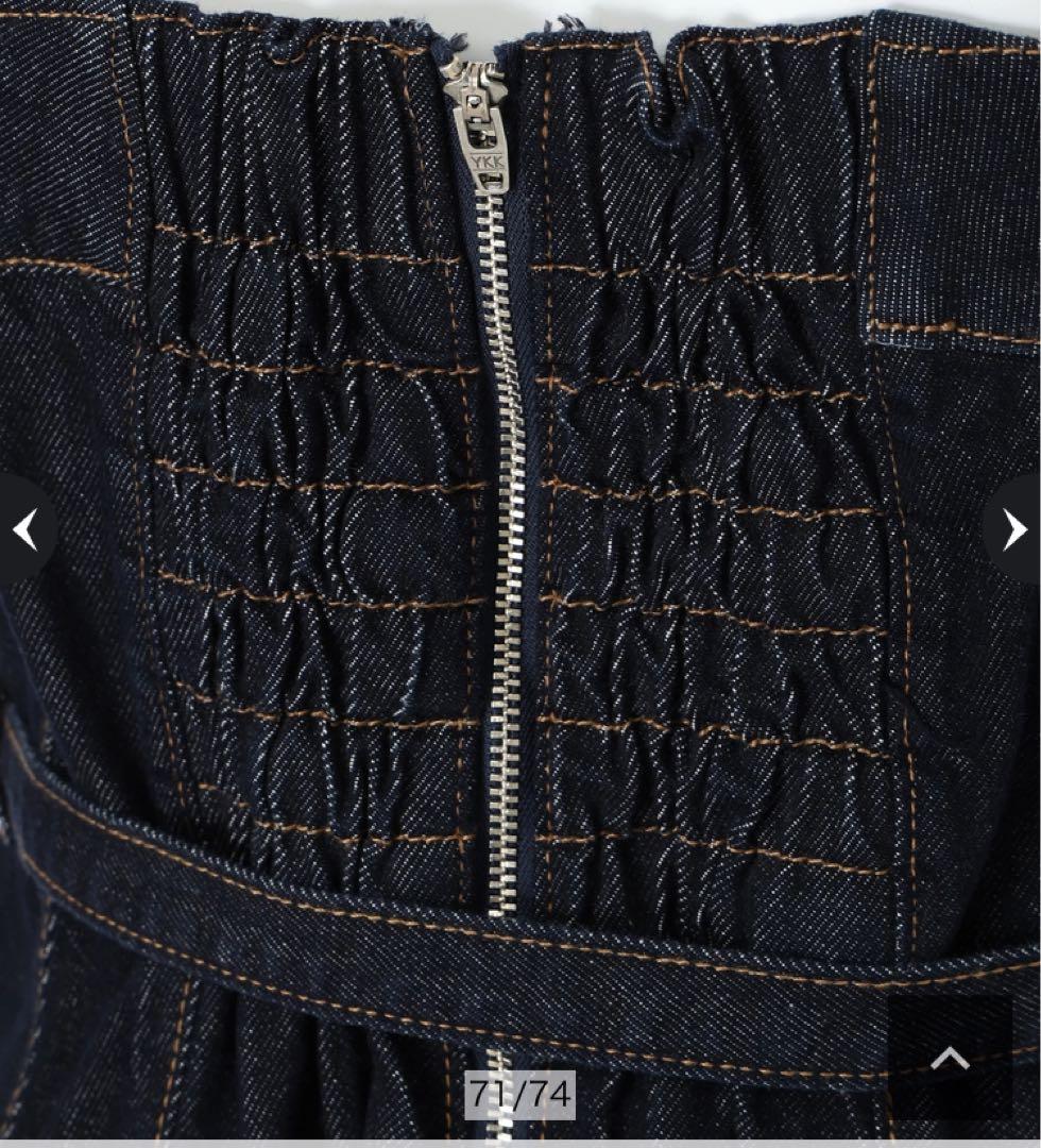 【新品】【セール中】アプワイザーリッシェ　ショルダーリボンデニムジャンスカ　紺S