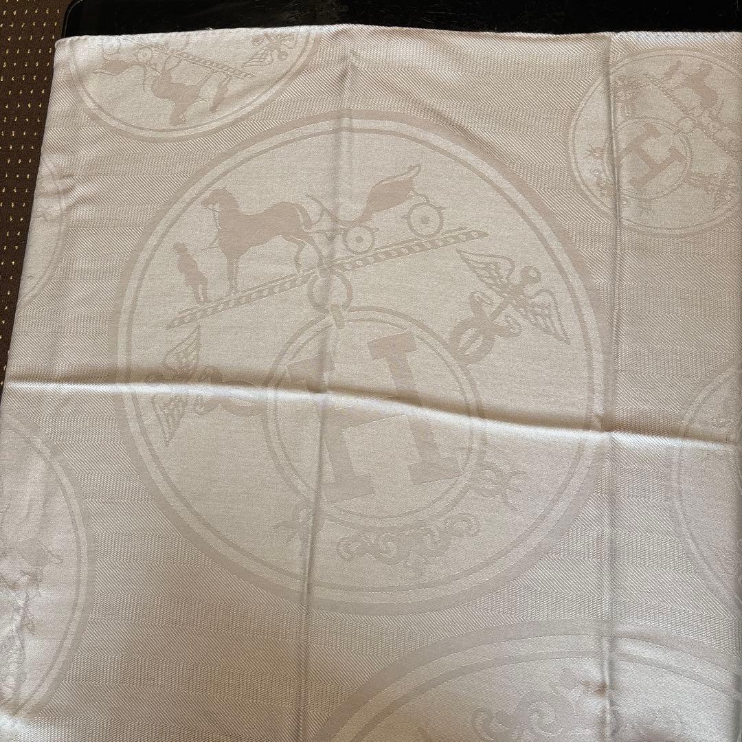 エルメス　大判ストール　グレージュ　カシミヤ　シルク　美品