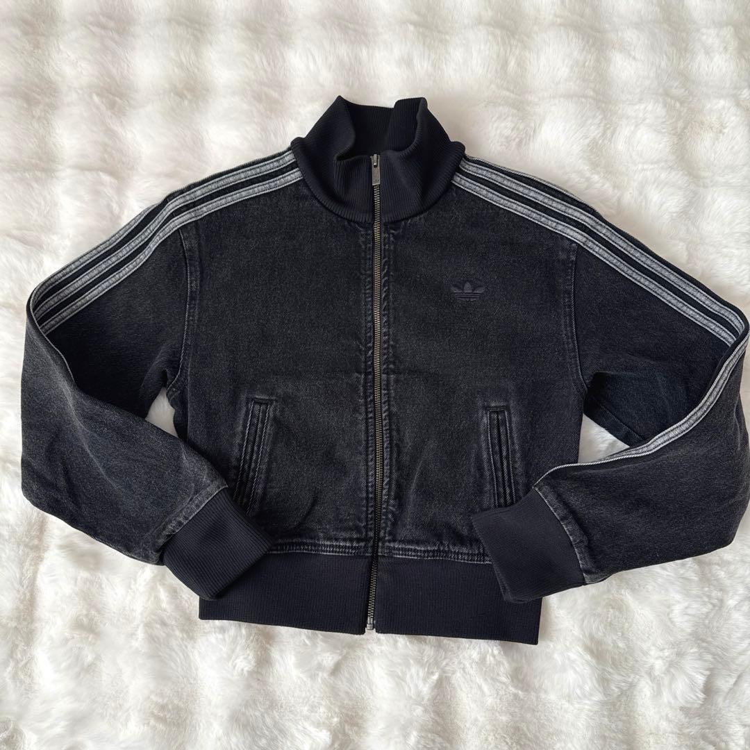 adidas デニムトラックトップ xsブラック　デニムジャケット　y2k